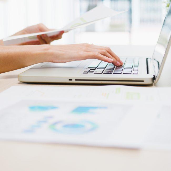 Freelance young Asia businesswoman casual wear using laptop work